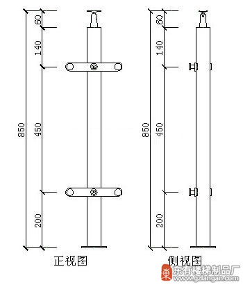 圓柱管狀玻璃不銹鋼樓梯立柱(DY-8189)CAD圖
