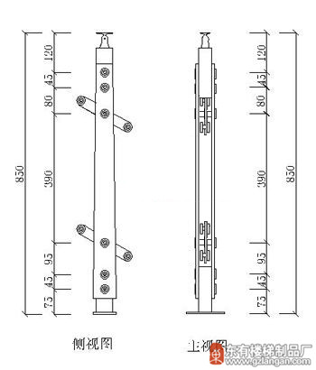 砂銀玻璃不銹鋼夾木扶手立柱(DY-8237)CAD圖