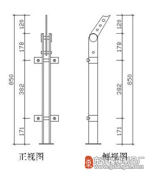 工程雙扁玻璃不銹鋼欄桿立柱(DY-8119)CAD圖