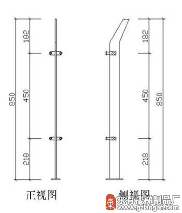 單扁不銹鋼玻璃護欄立柱(DY-8136)CAD圖