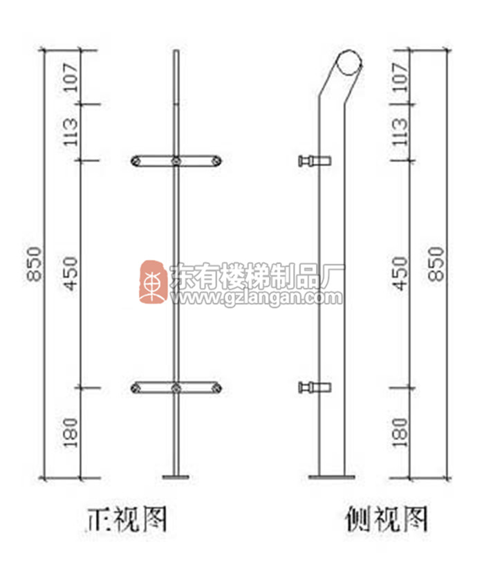 玻璃不銹鋼欄桿扶手立柱(DY-8140)CAD圖